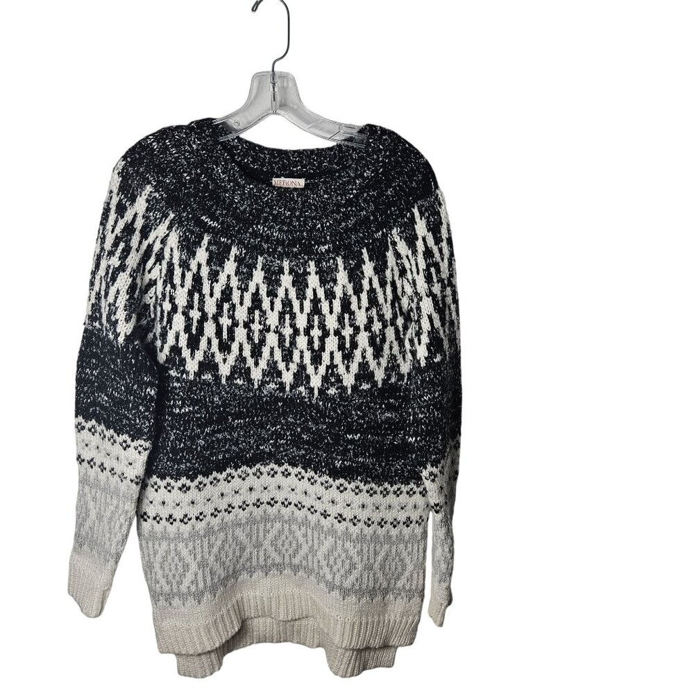 Merona Womens Nordic Pattern Knit Sweater M Black/White